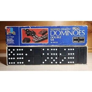 VINTAGE Wooden Dragon Dominoes 28 Double Six Tiles Milton Bradley 1983 Dominos